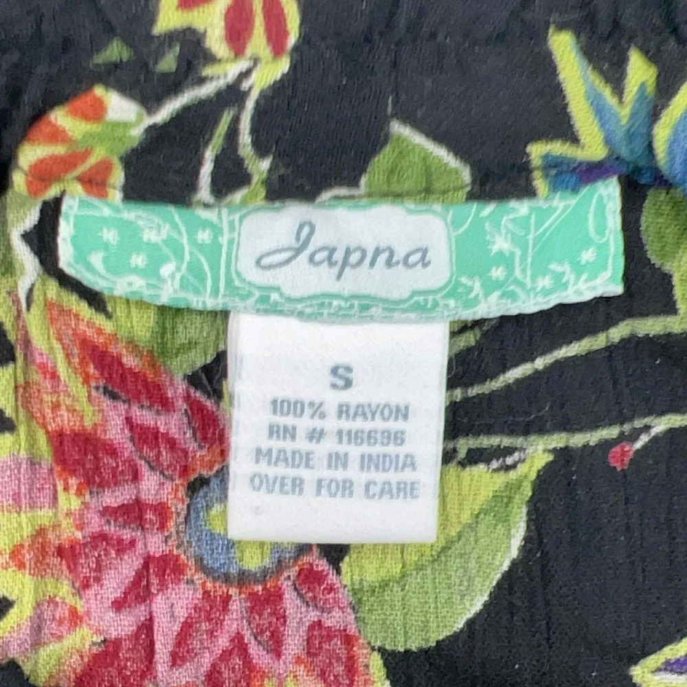 Japna Floral Midi Skirt Black Rayon‎ Elastic Waist Boho Butterfly Print Small